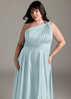 Azazie Charlize Brautjungfernkleider A-Linie One-Shoulder Stretch-Satin Kleid Nebel image6