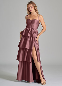 Azazie Faye Bridesmaid Dresses Vintage Mauve A-Line Ruched Stretch Satin Dress image8