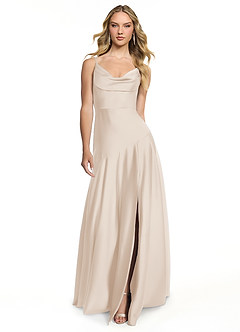 Azazie Kayla At-home Try On Dresses Bermuda Sheath Side Slit Stretch Satin Dress image1