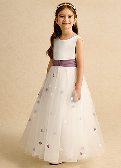 Azazie Cricket Flower Girl Dresses Ivory Vintage Mauve Ball-Gown Pleated Matte Satin Dress image5
