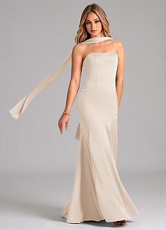 Azazie Shiloh Bridesmaid Dresses White Alabaster Mermaid Strapless Stretch Satin Convertible Dress image1
