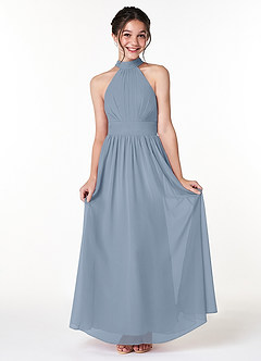 Azazie Iman Junior Dusty Blue A-Line Pleated Chiffon Dress image1