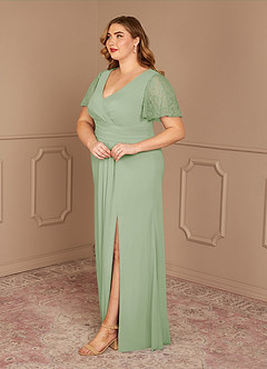 Azazie Jannie Mother of the Bride Dresses Dusty Sage A-Line V-Neck Lace Stretch Chiffon Dress image10