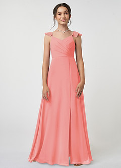 Azazie Amada Junior Coral A-Line Ruched Chiffon Dress image1