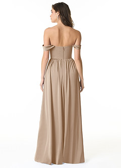 Azazie Morana Jurken voor bruidsmeisjes Converteerbaar Jurk van Stretch Satijn met A-Lijn Off the Shoulder Taupe image3