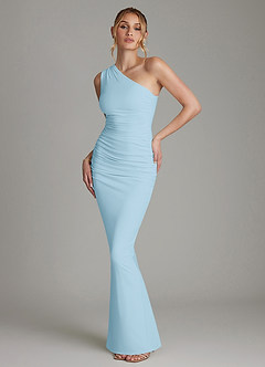 Azazie Shanice Vestidos de damas de honor Vestido de Azul Cielo de Jersey elástico de primera calidad de Corte Recto con Hombro unilateral image1