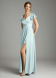 Azazie Omari Bridesmaid Dresses Sea Glass A-Line Stretch Satin Dress image4