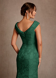 Azazie Aberdeen Mother of the Bride Dresses Dark Green Sheath Pleated Floral Burnout Dress image6