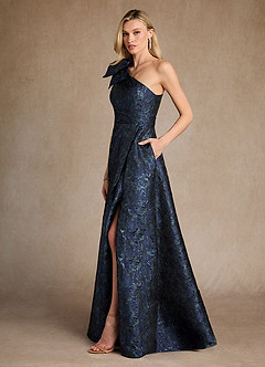 Azazie Easton Mère de la mariée Robes Robe Trapèze en Jacquard Ue épaule Bleu Marine Foncé image2