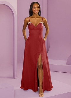 Barbie ♥ Azazie Bridesmaid Dresses Rust A-Line with Pockets Chiffon Dress image1