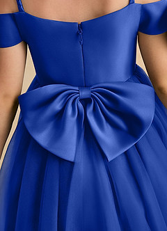 Azazie Amie vestidos de niña de las flores Vestido de Azul Real de Satin Mate de Corte En A con Vestidos sin tirantes image8
