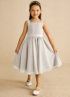 Azazie Ari Blumenmädchenkleider A-Linie ärmellos Chiffon Kleid Frost image2