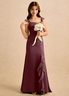 Azazie Novalie Girls Formal Flower Girl Dresses Sangria Mermaid Bow Stretch Satin Dress image5