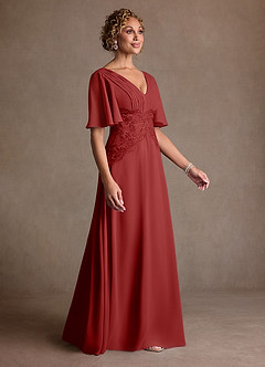 Azazie Milliat Mère de la mariée Robes Robe Trapèze en Mousseline de soie Dentelle Rouille image2