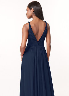 Azazie Maren Robes de demoiselle d'honneur Robe Trapèze en Mousseline de soie Plissée Bleu Marine Foncé image5