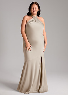 Azazie Lorena Robes de demoiselle d'honneur Robe Sirène en Satin extensible Plissée Givre image3
