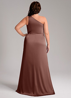 Azazie Phaedra Bridesmaid Dresses Espresso A-Line One Shoulder Stretch Satin Dress image9