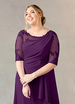 Azazie Dionysus Final Sale Grape A-Line Boatneck Lace Chiffon Dress image10
