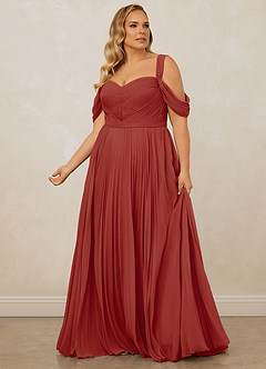 Christian Siriano Bridal for Azazie 1013 Bridesmaid Dresses Terracotta A-Line Off the Shoulder Chiffon Dress image13