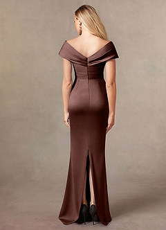 Azazie Ludlow Vestidos para mãe da noiva Vestido Café Expresso de Cetim elástico de sereia com Plissado image4