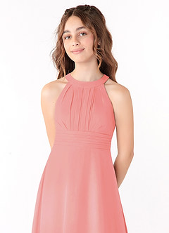 Azazie Linna Junior Coral A-Line Pleated Chiffon Dress image4