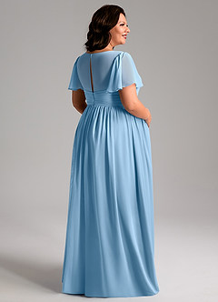 Azazie Verna Zwangerschaps Bruidsmeisjekleding A-Lijn V-hals Gerimpeld Chiffon Vloerlengte Jurk image8