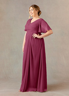 Azazie Morning Glory Mother of the Bride Dresses Mulberry A-Line V-Neck Ruched Chiffon Dress image7