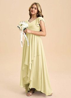 Azazie Caria Junior Lemon Sorbet A-Line Pleated Chiffon Dress image5