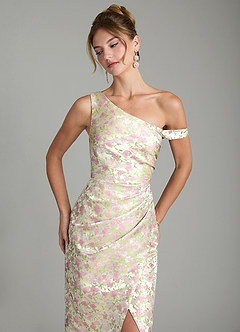 Azazie Elva Robes de demoiselle d'honneur Robe Fourreau en Jacquard Épaule décolletée Fleur Rougissante image2