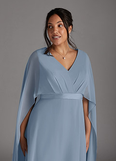 Azazie Isa Mother of the Bride Dresses Dusty Blue A-Line V-Neck Pleated Chiffon Dress image11