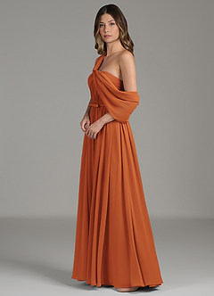 Azazie Nyah Bridesmaid Dresses Cinnamon A-Line Off the Shoulder Chiffon Dress image6