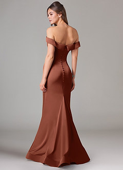 Azazie Everly Robes de demoiselle d'honneur Robe Sirène Convertible en Satin extensible Épaule décolletée Argile image5