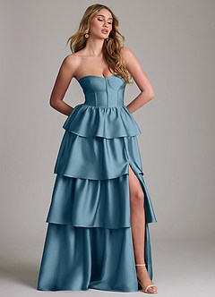 Azazie Faye Bridesmaid Dresses Bermuda A-Line Ruched Stretch Satin Dress image4