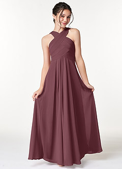 Azazie Kaleigh Junior Agave A-Line Pleated Chiffon Dress image4