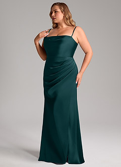 Azazie Leonis Bridesmaid Dresses Pine Mermaid Pleated Stretch Satin Convertible Dress image13