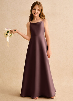 Azazie Joella Girls Formal Flower Girl Dresses Espresso A-Line Pleated Matte Satin Dress image2