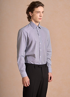 front Aiden White Classic Blue 100% Cotton Non-Iron Striped Dress Shirt