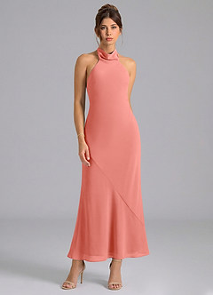 Azazie Velli Bridesmaid Dresses Salmon Pink Mermaid High Neck Chiffon Dress image5