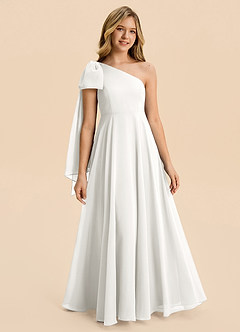 Azazie Averie Junior White A-Line Pleated Chiffon Dress image1