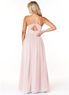 Azazie Dominic Bridesmaid Dresses Blushing Pink A-Line V-Neck Pleated Chiffon Dress image3