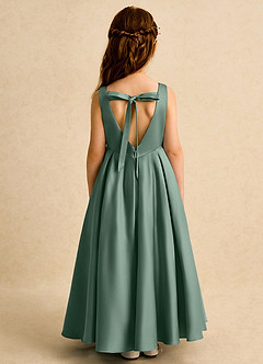 Azazie Pepper Flower Girl Dresses Eucalyptus A-Line Pleated Matte Satin Dress image7