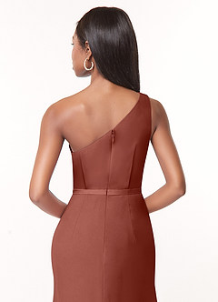 Azazie Liza Jurken voor bruidsmeisjes Jurk van Chiffon met Zeemeermin One-Shoulder Kastanjebruin image3