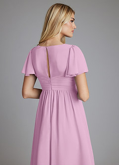 Azazie Verna vestidos de dama de honor de maternidad Vestido de Corte en A Cuello en V fruncido Hasta el suelo Gasa image6