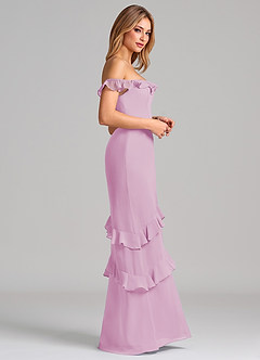 Azazie Marilynn Final Sale Dusty Blue Mermaid Off the Shoulder Chiffon Dress image5