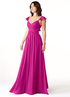 Azazie Lissa Jurken voor bruidsmeisjes Jurk van Chiffon met A-Lijn Kant Fuchsia image4