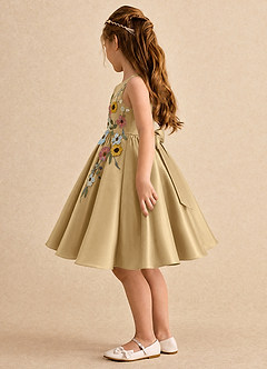 Azazie Prima Flower Girl Dresses Gold A-Line Bow Matte Satin Dress image4