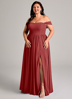 Azazie Calianna Bridesmaid Dresses Rust A-Line Off the Shoulder Chiffon Convertible Dress image14