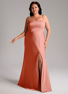 Azazie Lidia Robes de demoiselle d'honneur Robe Sirène en Satin extensible Fente Latérale Corail image10