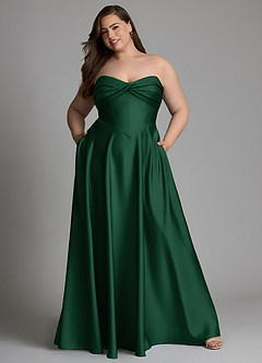 Azazie Meleena Final Sale Dark Green A-Line Strapless Stretch Satin Dress image9