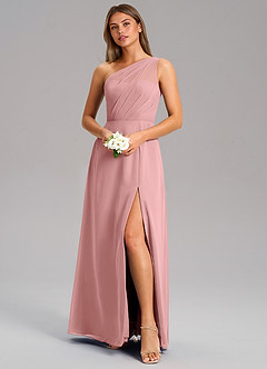 Azazie Phaedra Bridesmaid Dresses Dusty Rose A-Line One Shoulder Chiffon Dress image4
